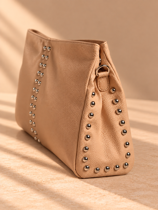 Stud Edge Clutch - Beige